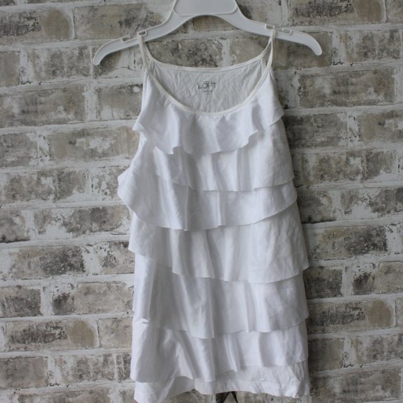 LOFT Tops - Ann Taylor Loft White Ruffle Tank